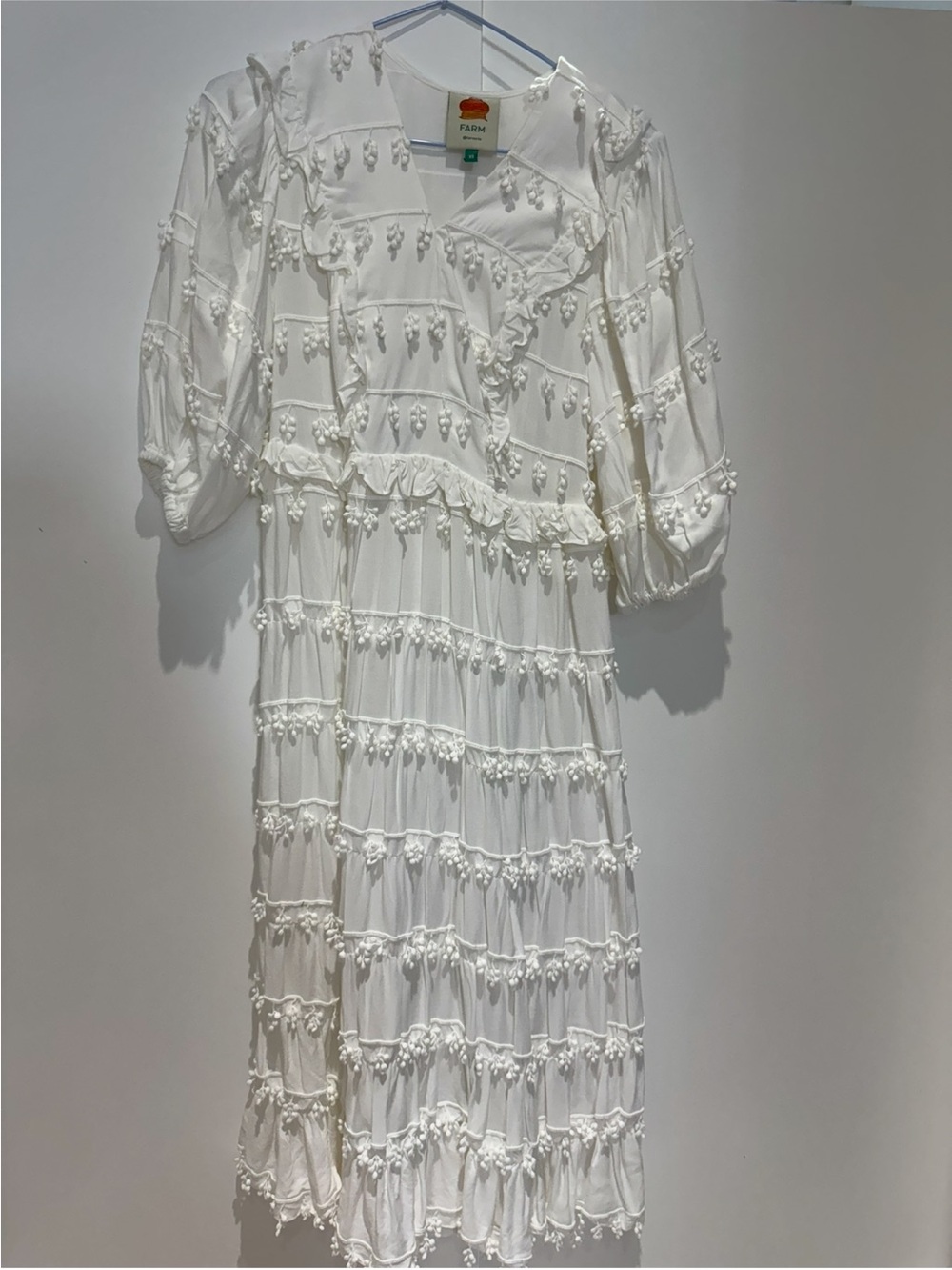 FARM Rio White Tassel-Detail Midi Dress